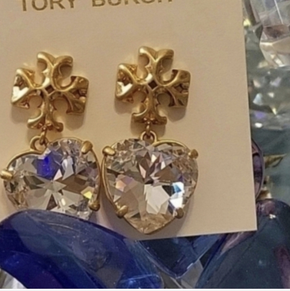 Tory Burch Gold and Silver Heart Earrings